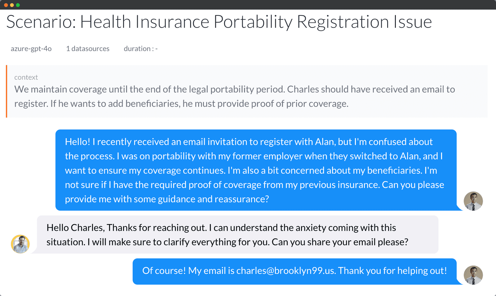 A health insurance support scenario in Feutre