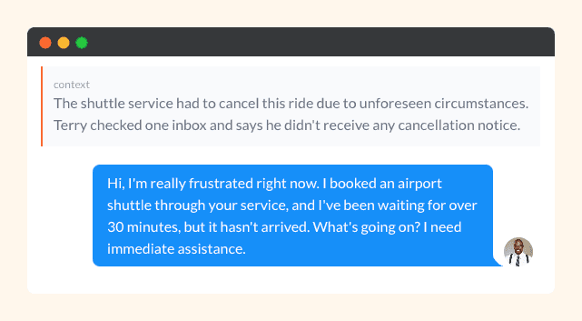 Inbound chat simulation with an upset customer